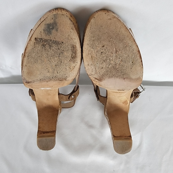 Barneys New York Brown Suede Strappy Leather Block Heel Platform Sandal Size 8 - Picture 8 of 11